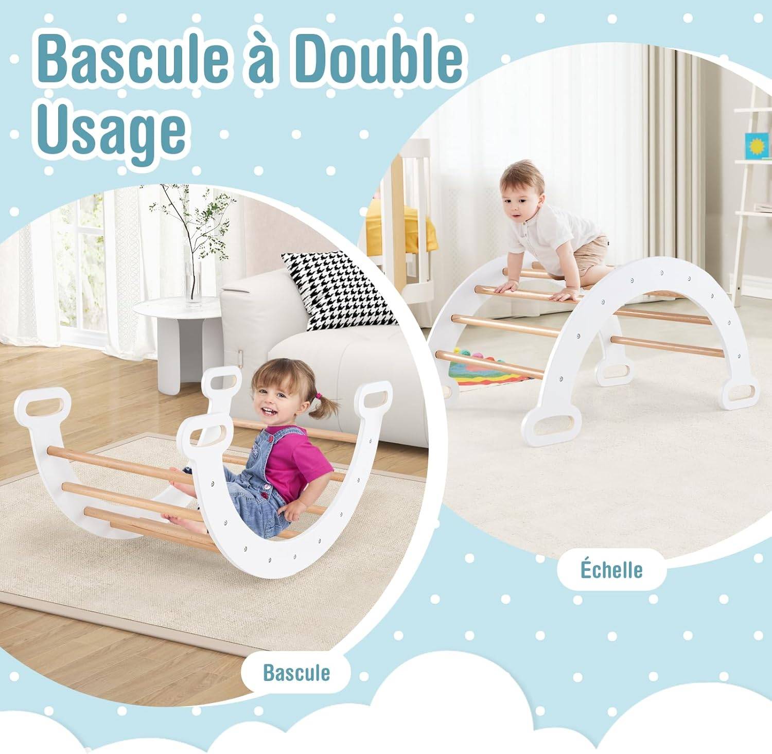 Costway - 7 en 1 Triangle d'escalade Montessori Enfants avec Rampe Double Face, Arc d'escalade en Bois Hêtre avec Toboggan & Échelle, Charge Max 50KG - Image 6