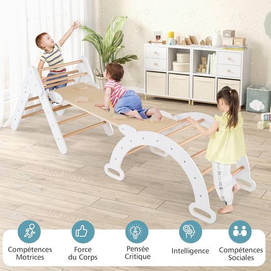 Costway - 7 en 1 Triangle d'escalade Montessori Enfants avec Rampe Double Face, Arc d'escalade en Bois Hêtre avec Toboggan & Échelle, Charge Max 50KG - Image 7