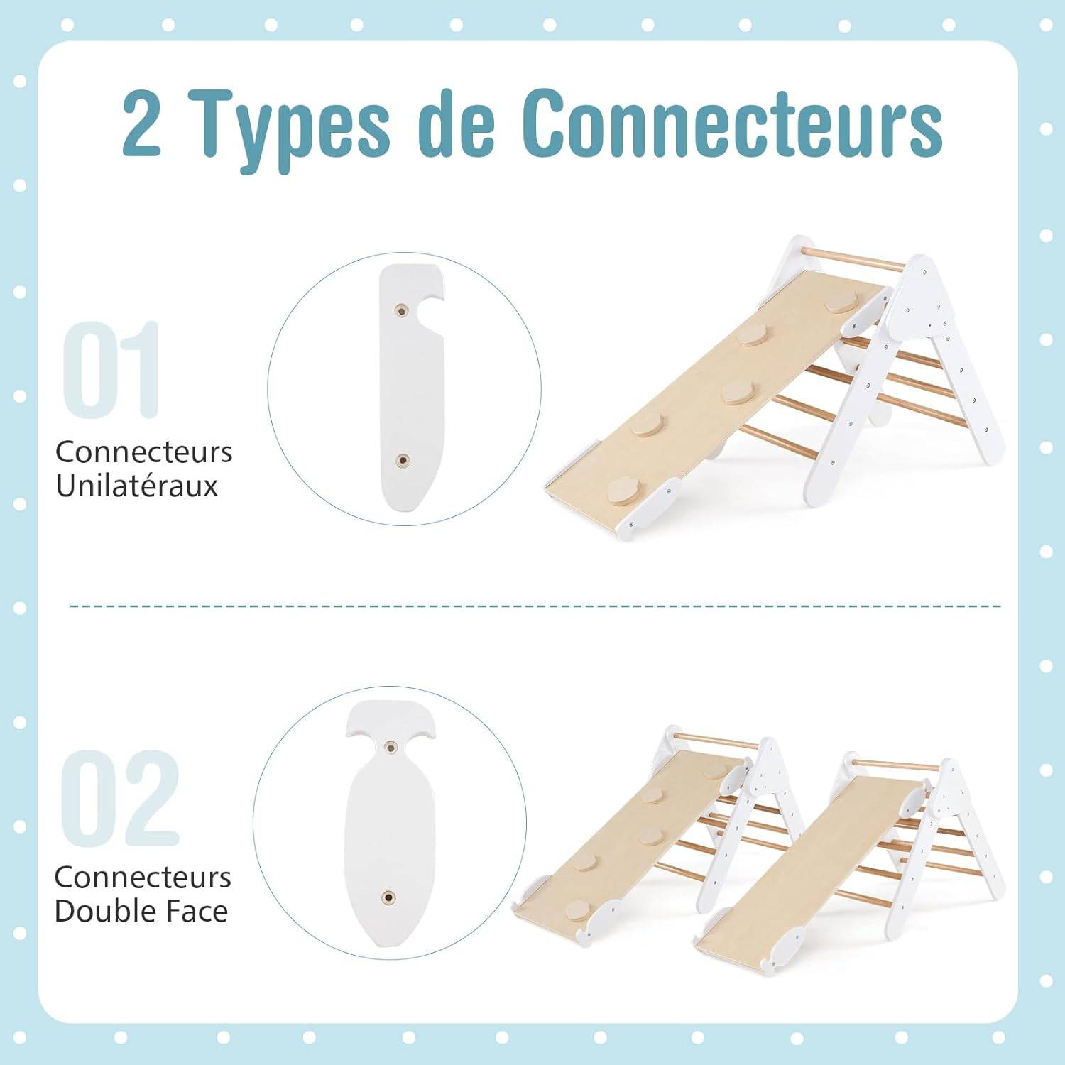 Costway - 7 en 1 Triangle d'escalade Montessori Enfants avec Rampe Double Face, Arc d'escalade en Bois Hêtre avec Toboggan & Échelle, Charge Max 50KG - Image 4