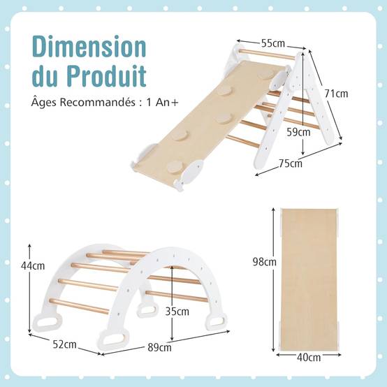 Costway - 7 en 1 Triangle d'escalade Montessori Enfants avec Rampe Double Face, Arc d'escalade en Bois Hêtre avec Toboggan & Échelle, Charge Max 50KG - Image 5