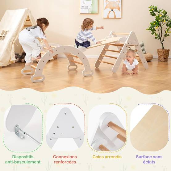 Costway - 7 en 1 Triangle d'escalade Montessori Enfants avec Rampe Double Face, Arc d'escalade en Bois Hêtre avec Toboggan & Échelle, Charge Max 50KG - Image 8