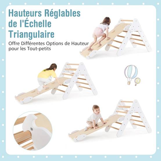Costway - 7 en 1 Triangle d'escalade Montessori Enfants avec Rampe Double Face, Arc d'escalade en Bois Hêtre avec Toboggan & Échelle, Charge Max 50KG - Image 3
