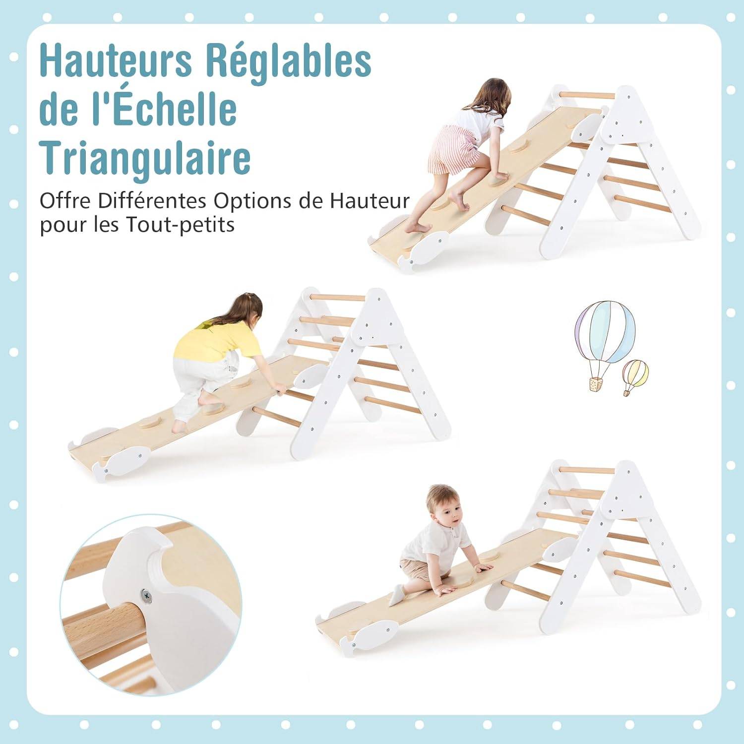 Costway - 7 en 1 Triangle d'escalade Montessori Enfants avec Rampe Double Face, Arc d'escalade en Bois Hêtre avec Toboggan & Échelle, Charge Max 50KG - Image 3