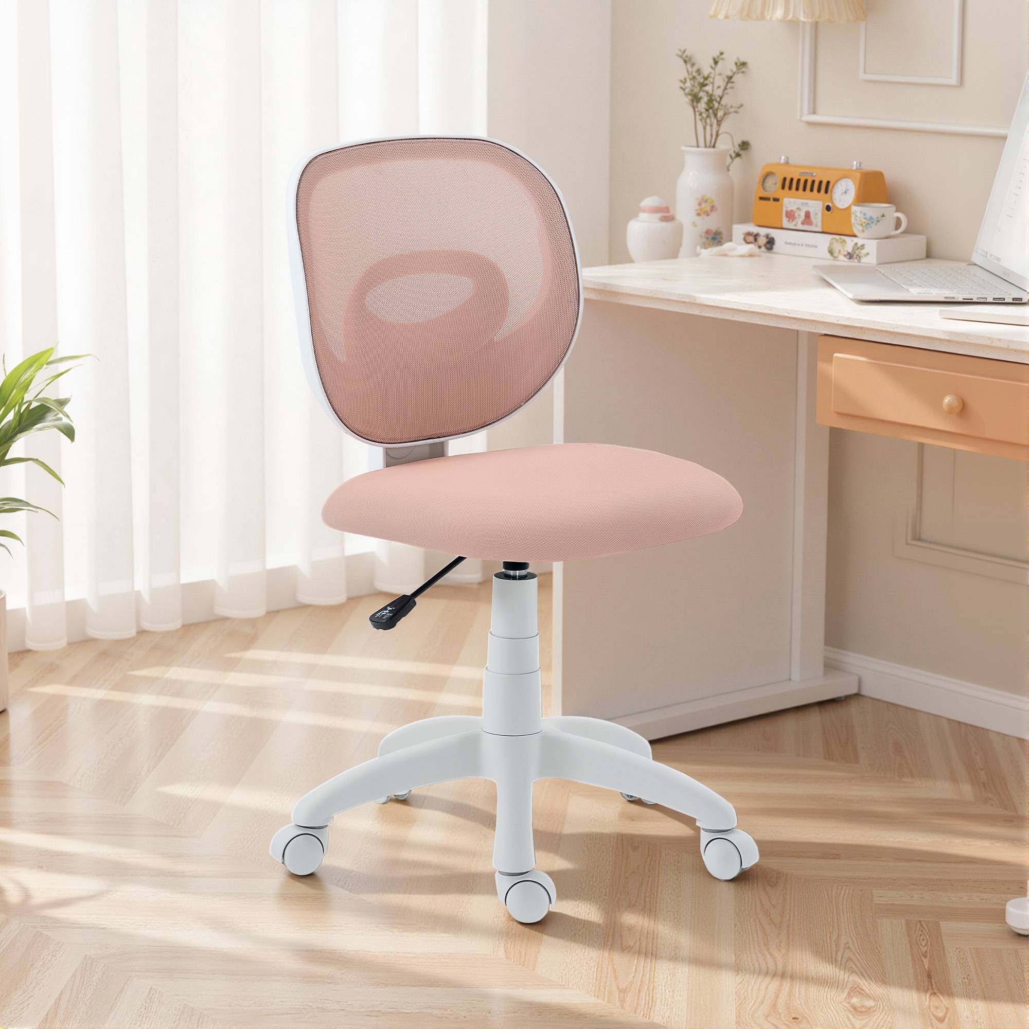 Sans Marque - Chaise de Bureau Ergonomique sans Accoudoirs, Fauteuil de Bureau en Maille, Hauteur Réglable, Rose - Image 10