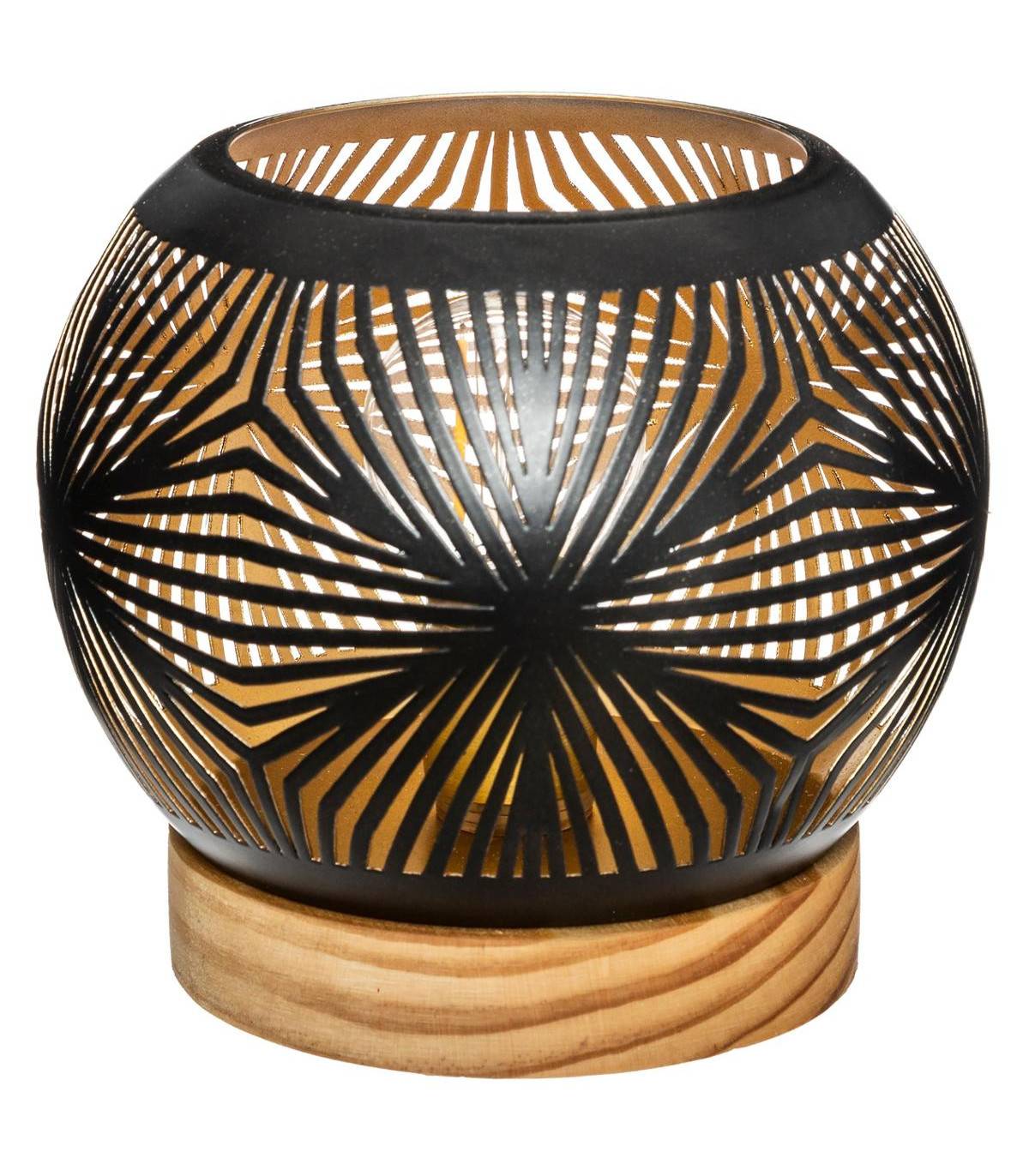 Photophore Boule LED en Bois et Métal - Image 1