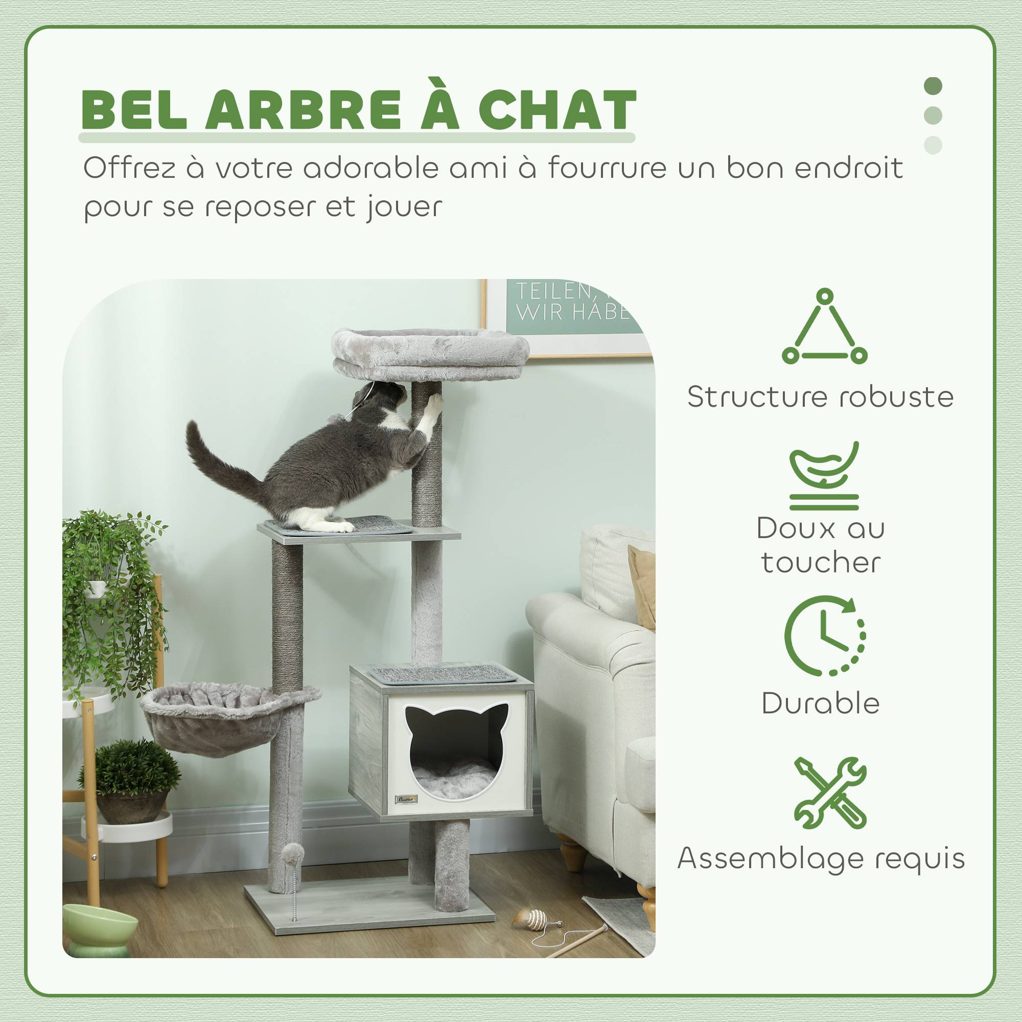 Arbre à chat sisal et peluche gris 48 x 40 x 126 cm - PANGIVO - Image 6