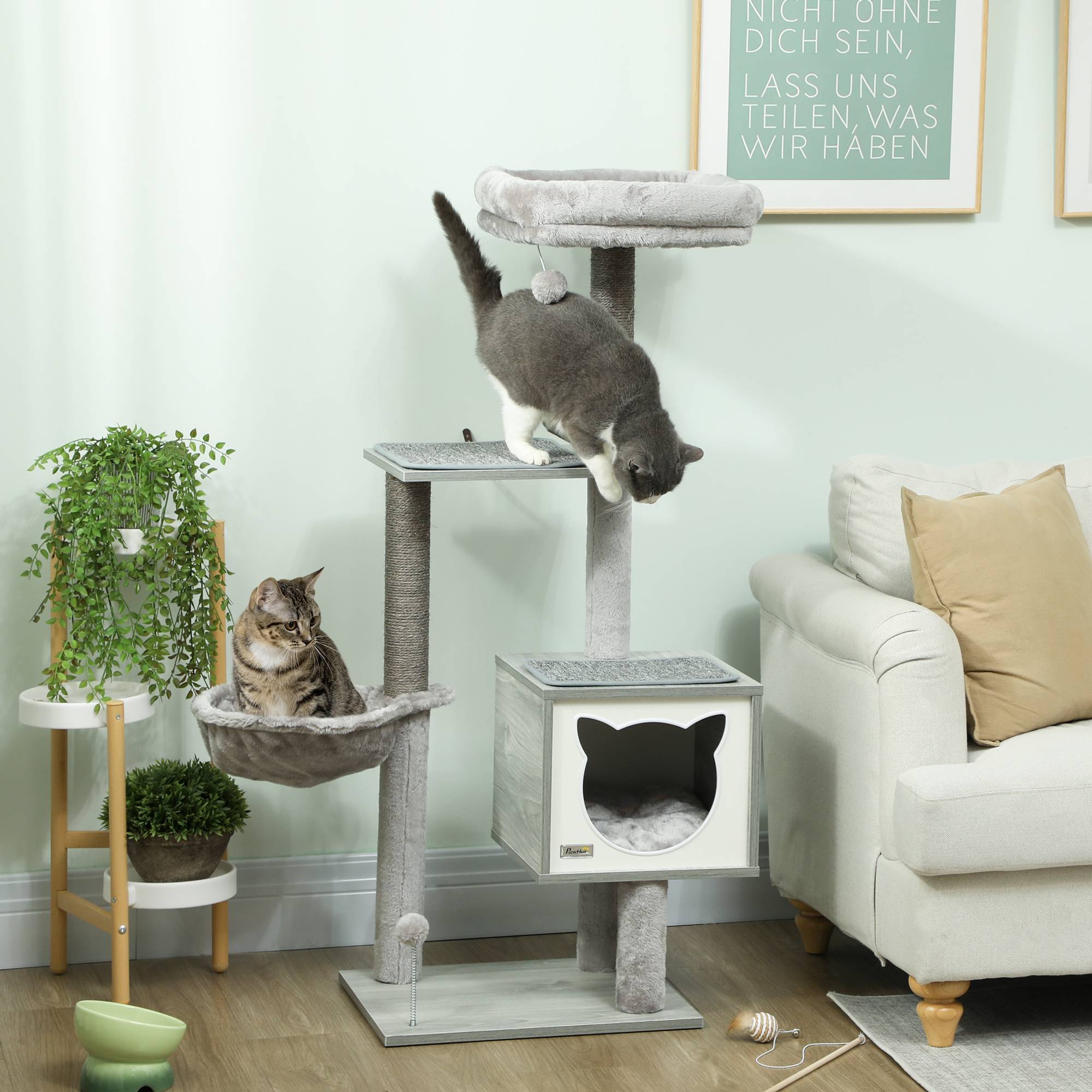 Arbre à chat sisal et peluche gris 48 x 40 x 126 cm - PANGIVO - Image 3