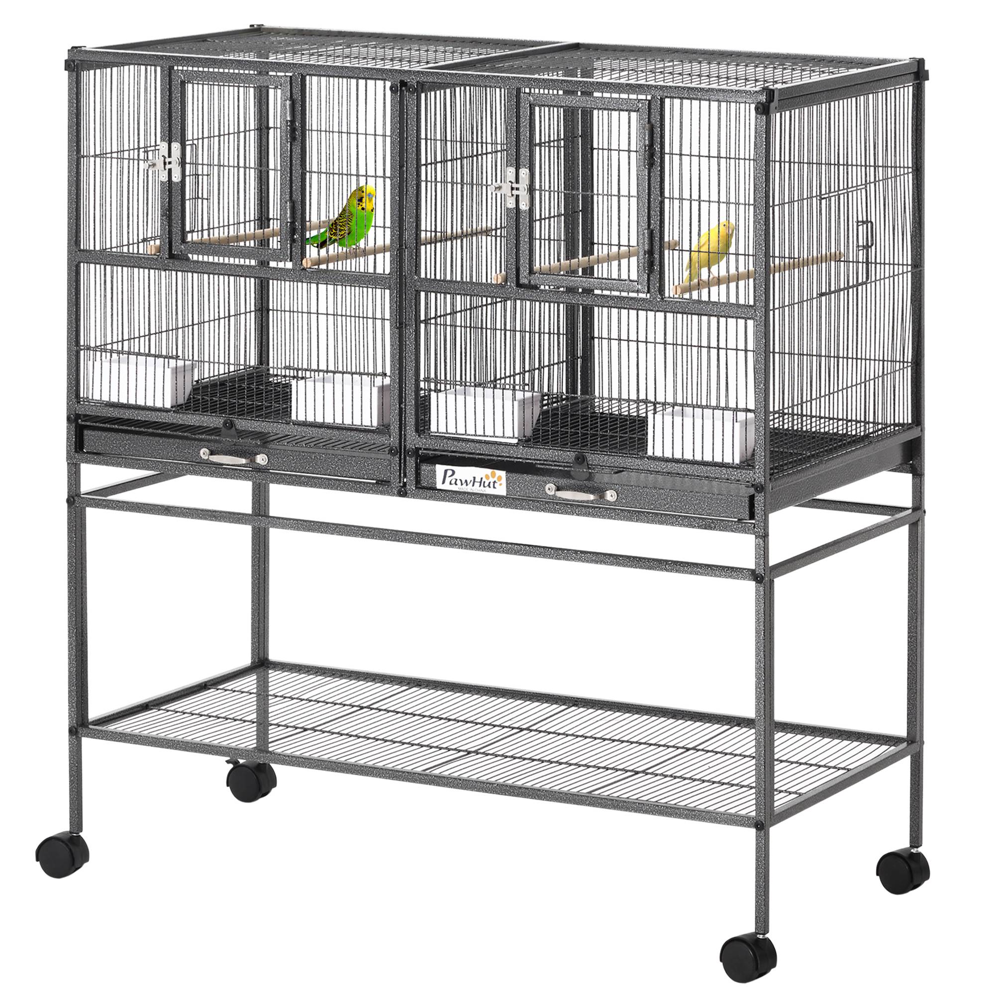Cage à oiseaux avec séparation mangeoire et perchoir 95L x 45,5l x 102H cm Noir et Gris - Image 2