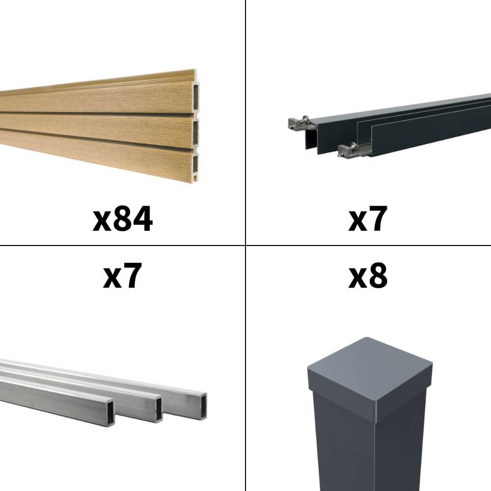 Kit Clôture Bois Composite Cèdre 12,85x1,8m SANTOS - Poteaux en Aluminium Gris - Brise Vue - Palissade - Image 3