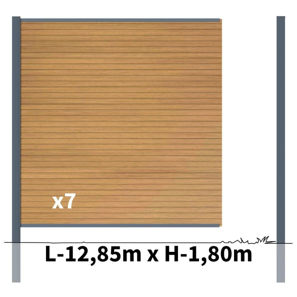 Kit Clôture Bois Composite Cèdre 12,85x1,8m SANTOS - Poteaux en Aluminium Gris - Brise Vue - Palissade - Image 2