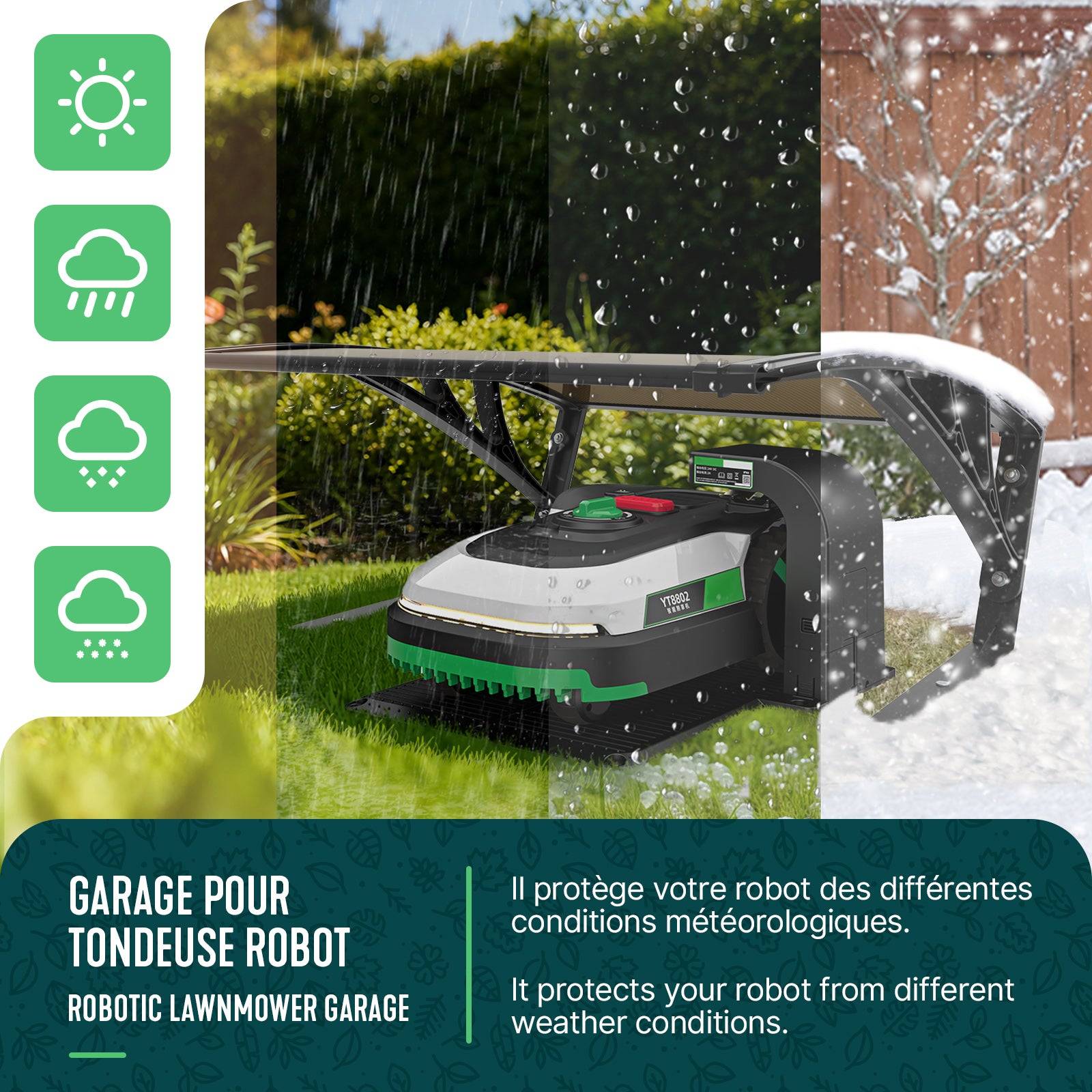Vounot - Garage de tondeuse robot 82x80x46cm - Abri pour robot avec pied en métal - Marron - VOUNOT® - Image 4