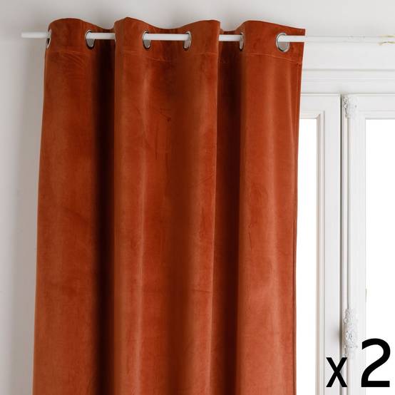 Lot de 2 Rideaux à œillets Occultant en Velours Terracotta 140 x 260 cm - Image 1