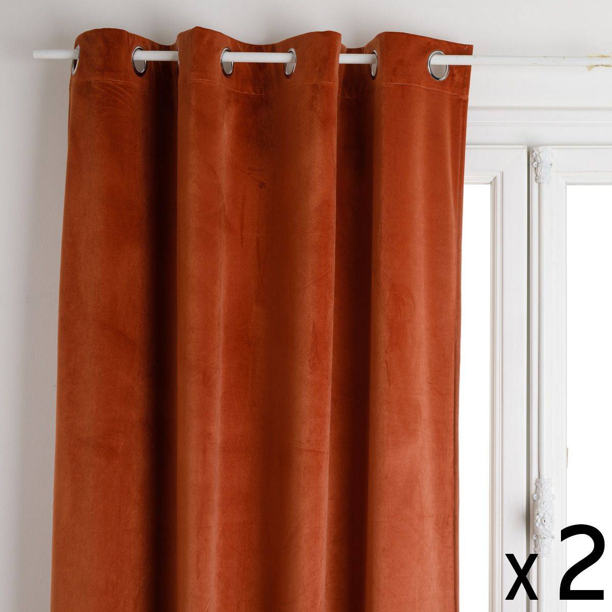 Lot de 2 Rideaux à  œillets Occultant en Velours Terracotta 140 x 260 cm - Image 1