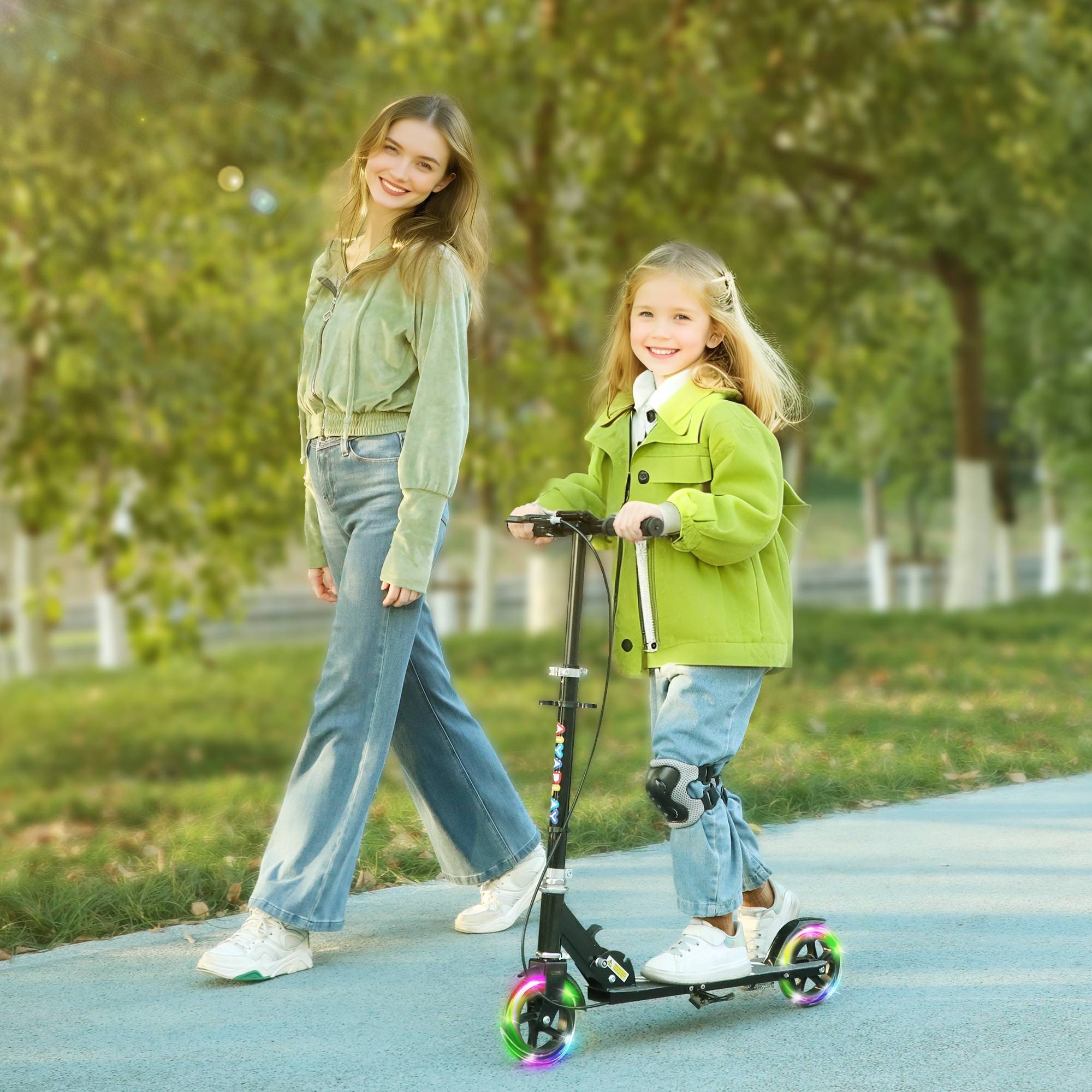 Trottinette enfants 3 à 8 ans, trottinette pliable à 2 roues LED roues lumineuses, 4 réglages en hauteur, noir - Image 3