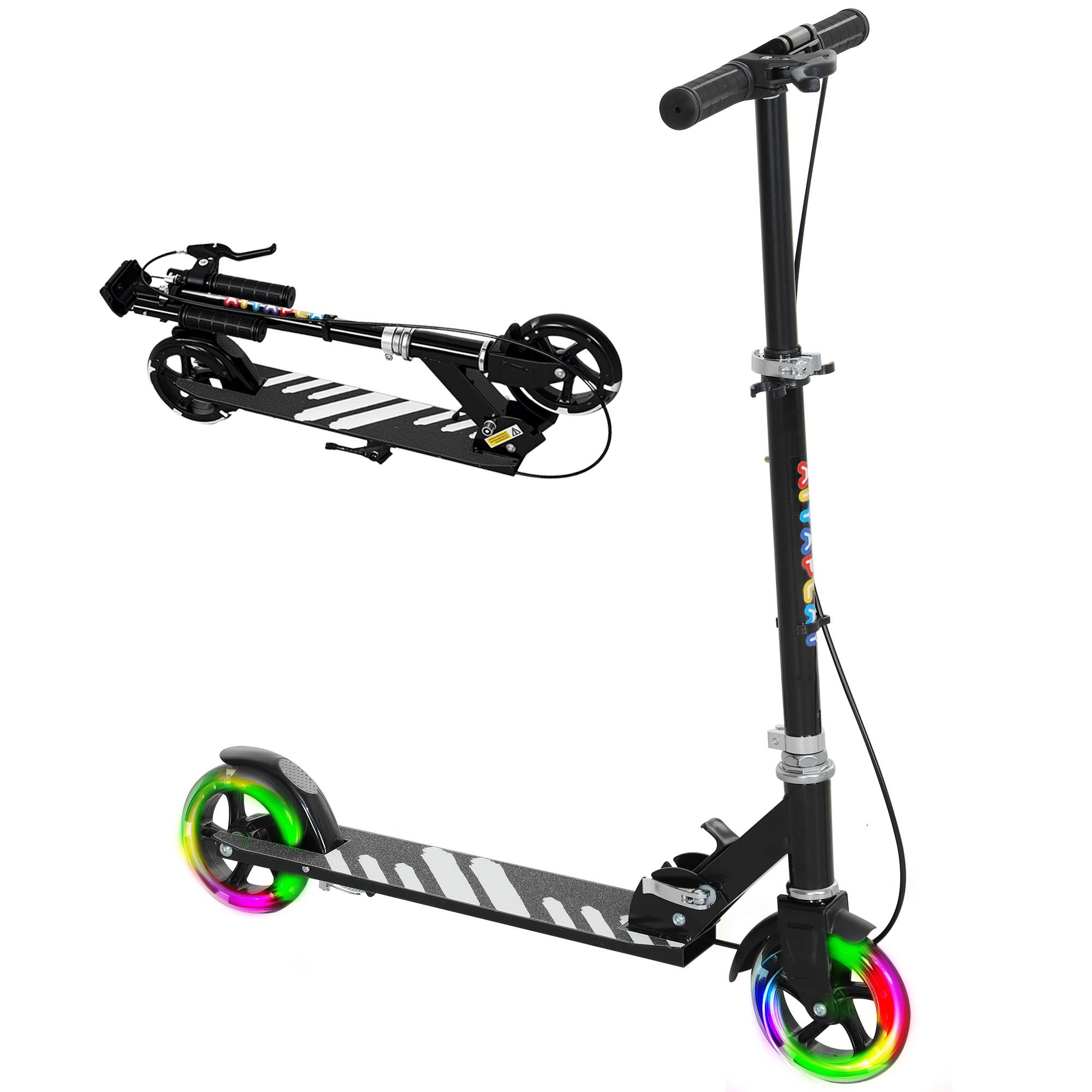 Trottinette enfants 3 à 8 ans, trottinette pliable à 2 roues LED roues lumineuses, 4 réglages en hauteur, noir - Image 1