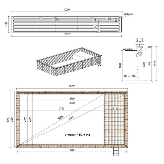 Altanka - Piscine hors sol en bois AQUA 10.2 x 5.2 - H.1.45 m avec plage, sable, fixations à visser - BAS7310OSPL3+PLA310 - ALTANKA - Image 4