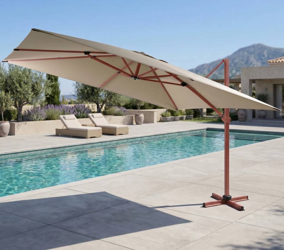 Parasol déporté 3.5x2.6m  terracotta et lin  DIAMANT - Image 1