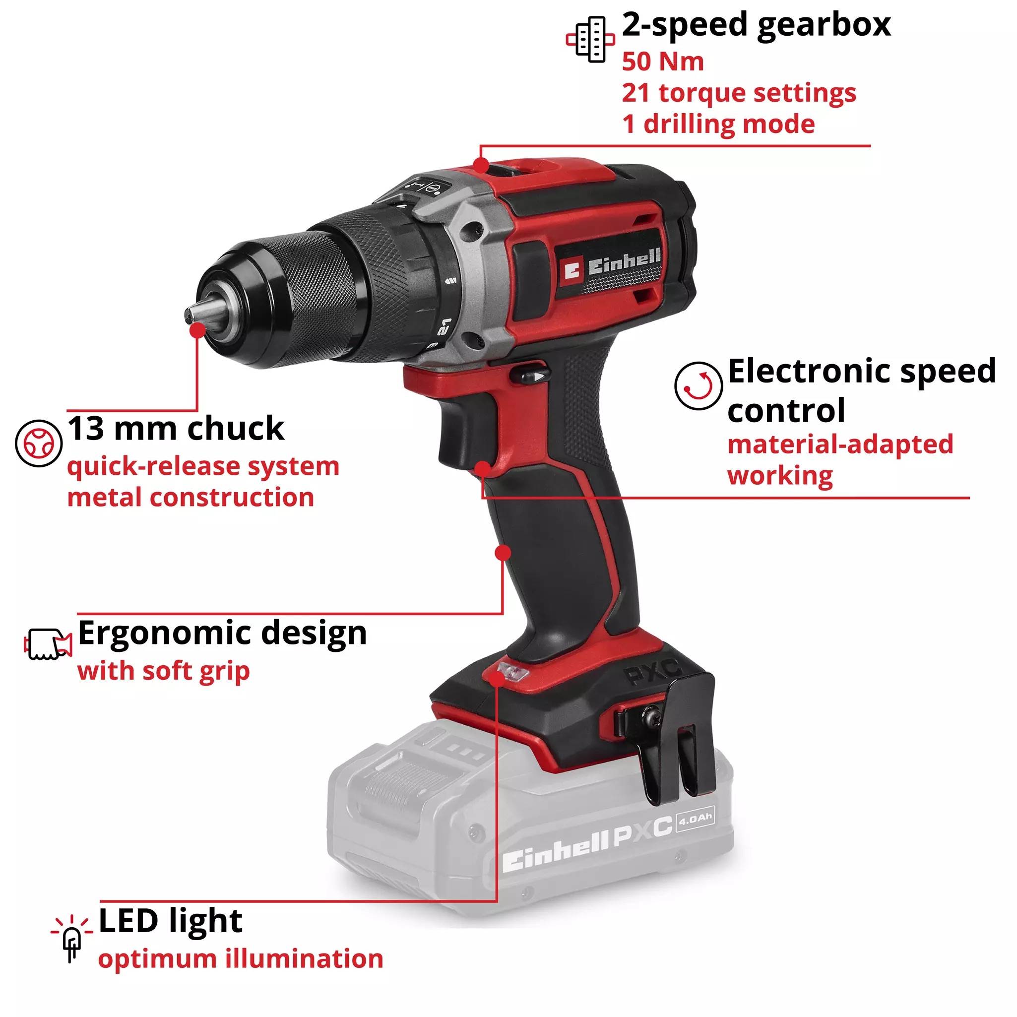 Einhell - Perceuse-visseuse sans fil - TE-CD 18/50 Li Solo
 - 18 V 50 Nm - mandrin 13 mm - livrée sans batterie - Image 2