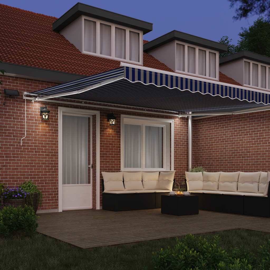 Auvent Rétractable Manuel avec Éclairage LED Mural pour Jardin et Balcon Bleu et Blanc 4,5x3m – ComfortXL Outdoor Living - Image 3