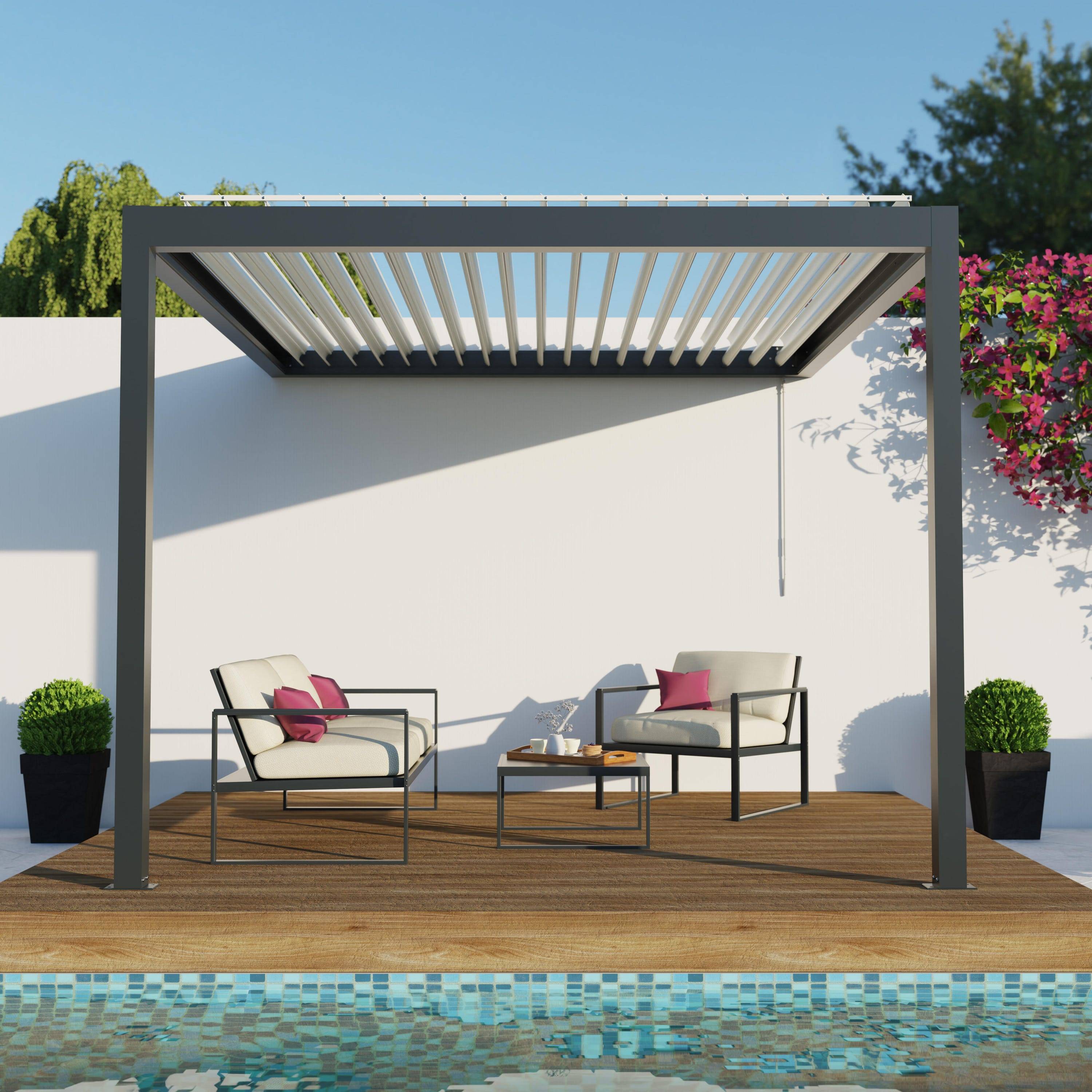 Pergola Bioclimatique Aluminium Adossée Anthracite 3x3 Manuelle S ORIAL France - Image 1