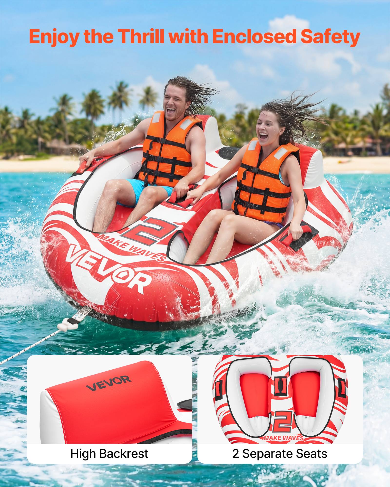 Vevor - VEVOR Bouée Tractée Engin Tractée pour Tubing 2 Passagers pour Jeux Aquatiques - Image 2