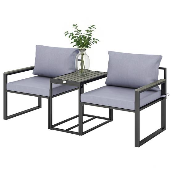 Outsunny - Salon de jardin 3 pièces - ensemble de jardin avec coussins 14cm et accoudoirs en composite bois-plastique - gris - Outsunny - Image 5