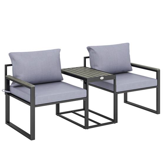 Outsunny - Salon de jardin 3 pièces - ensemble de jardin avec coussins 14cm et accoudoirs en composite bois-plastique - gris - Outsunny - Image 1