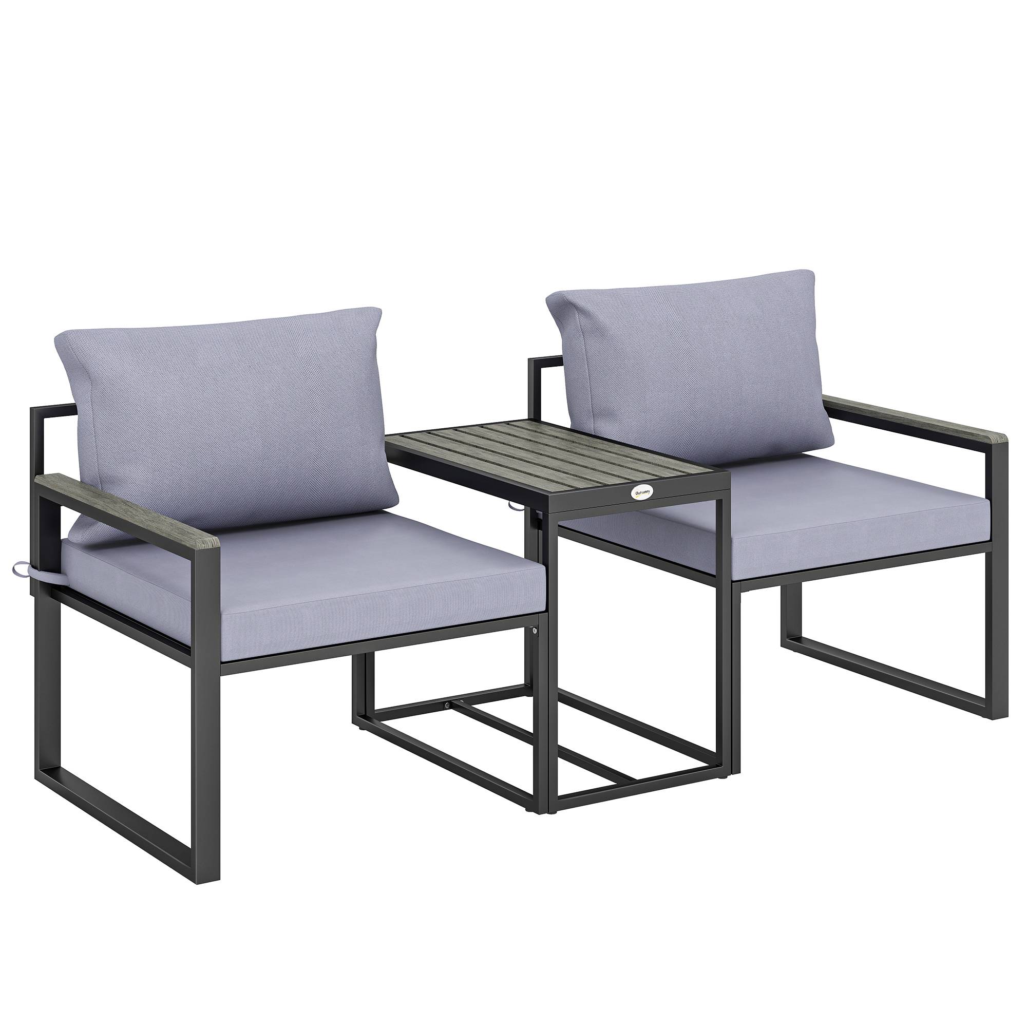 Outsunny - Salon de jardin 3 pièces - ensemble de jardin avec coussins 14cm et accoudoirs en composite bois-plastique - gris - Outsunny - Image 1