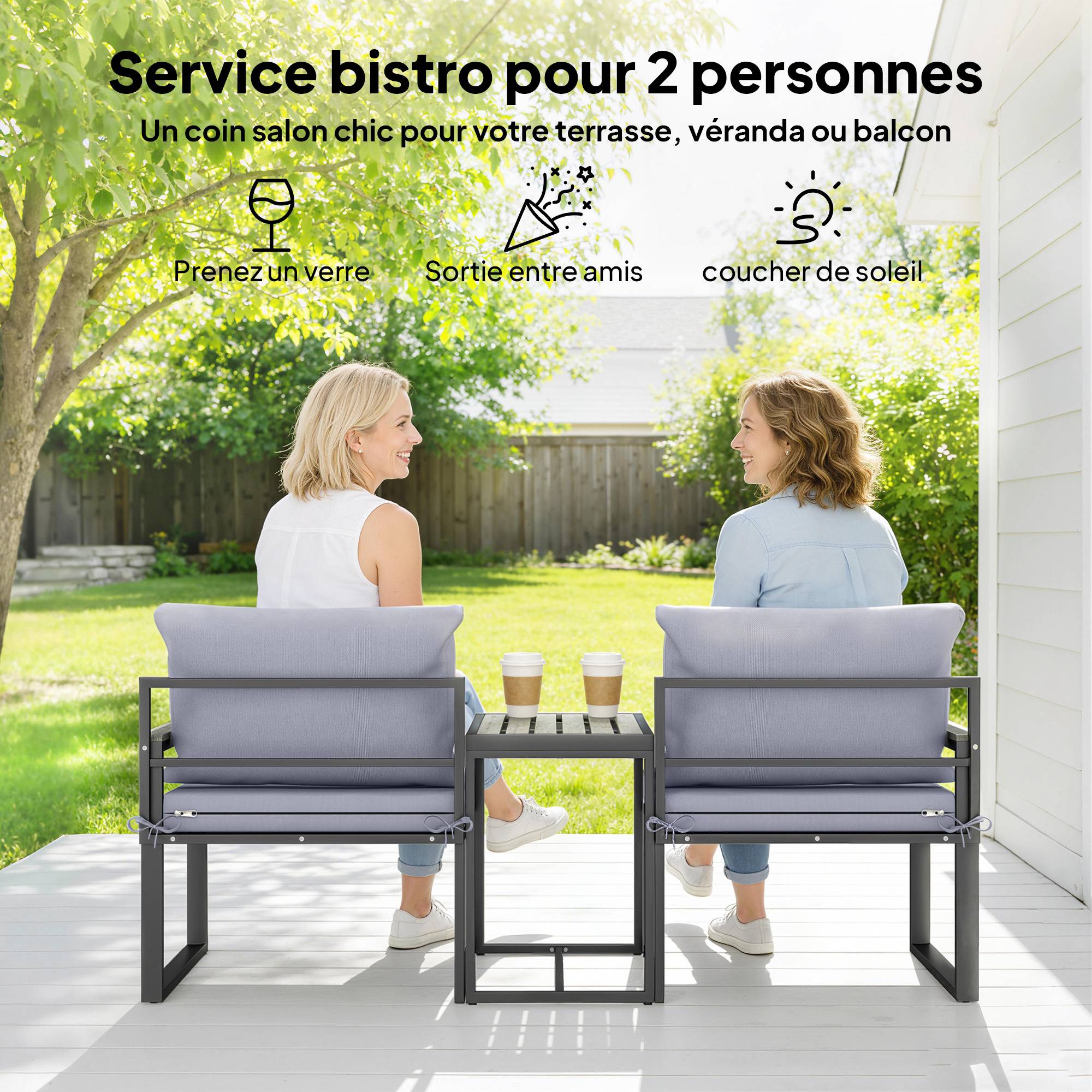 Outsunny - Salon de jardin 3 pièces - ensemble de jardin avec coussins 14cm et accoudoirs en composite bois-plastique - gris - Outsunny - Image 7