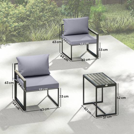 Outsunny - Salon de jardin 3 pièces - ensemble de jardin avec coussins 14cm et accoudoirs en composite bois-plastique - gris - Outsunny - Image 3