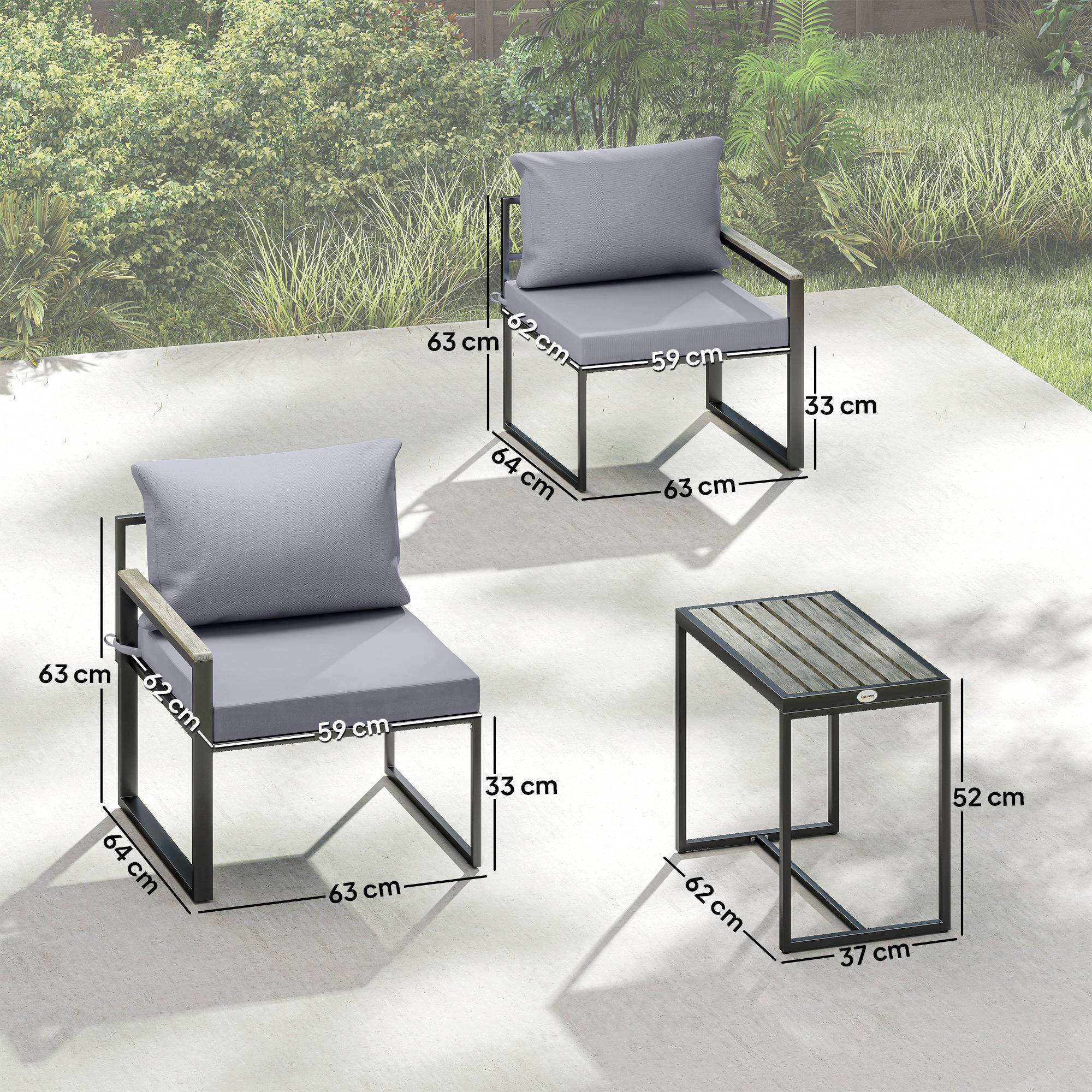Outsunny - Salon de jardin 3 pièces - ensemble de jardin avec coussins 14cm et accoudoirs en composite bois-plastique - gris - Outsunny - Image 3