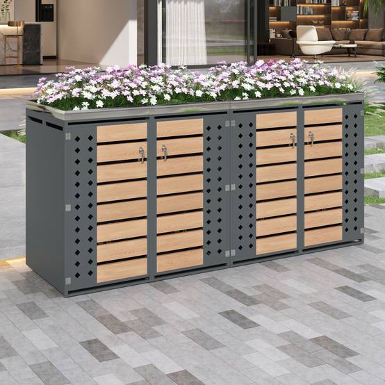 Mülltonnenbox avec bois imitation et compartiments de rangement, 132 x 80 x 124,58 cm - PANGIVO - Image 8