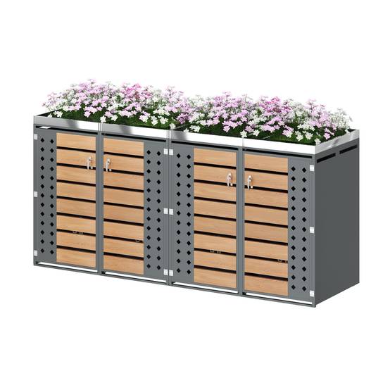 Mülltonnenbox avec bois imitation et compartiments de rangement, 132 x 80 x 124,58 cm - PANGIVO - Image 1