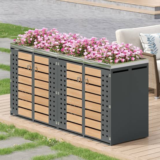 Mülltonnenbox avec bois imitation et compartiments de rangement, 132 x 80 x 124,58 cm - PANGIVO - Image 6