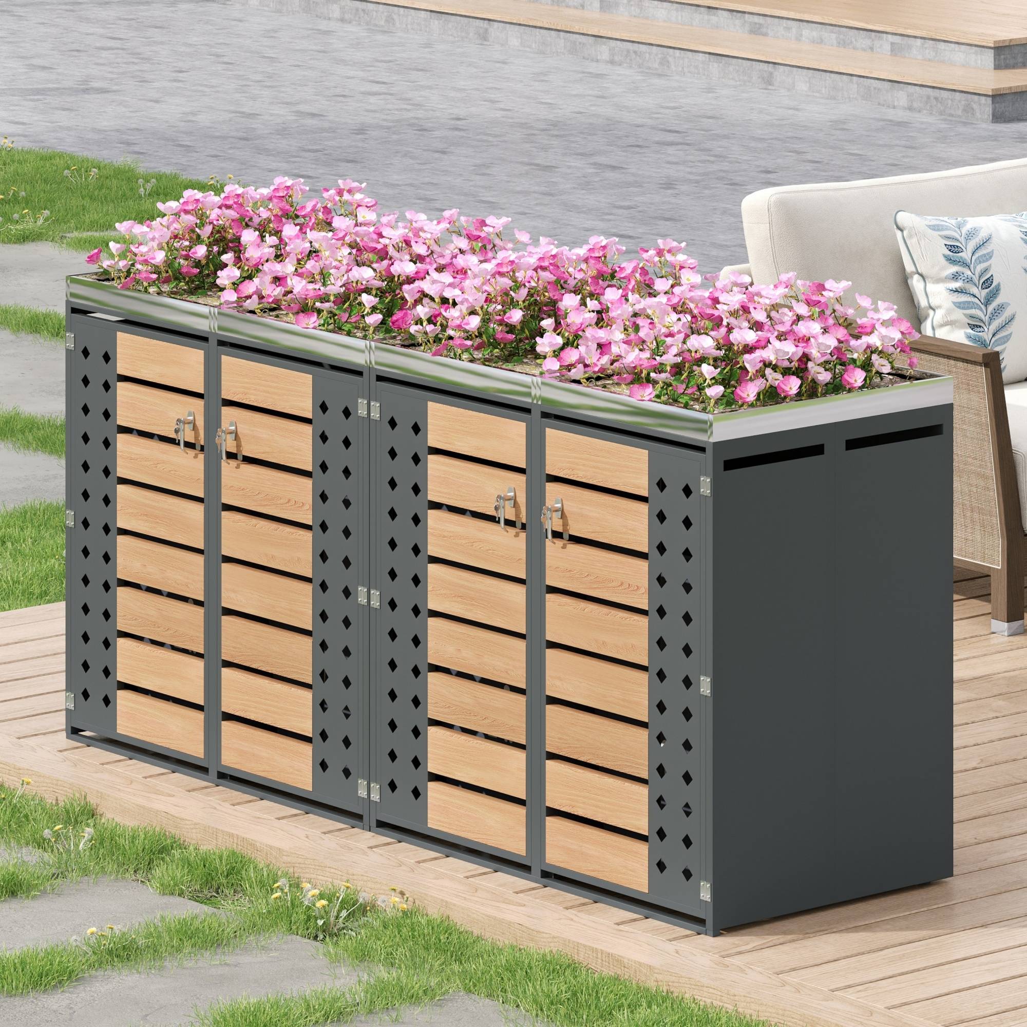 Mülltonnenbox avec bois imitation et compartiments de rangement, 132 x 80 x 124,58 cm - PANGIVO - Image 6