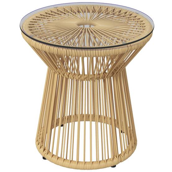 ComfortXL - Table d'appoint jardin ronde résine tressée terrasse plateau verre beige - ComfortXL Outdoor Living - Image 1