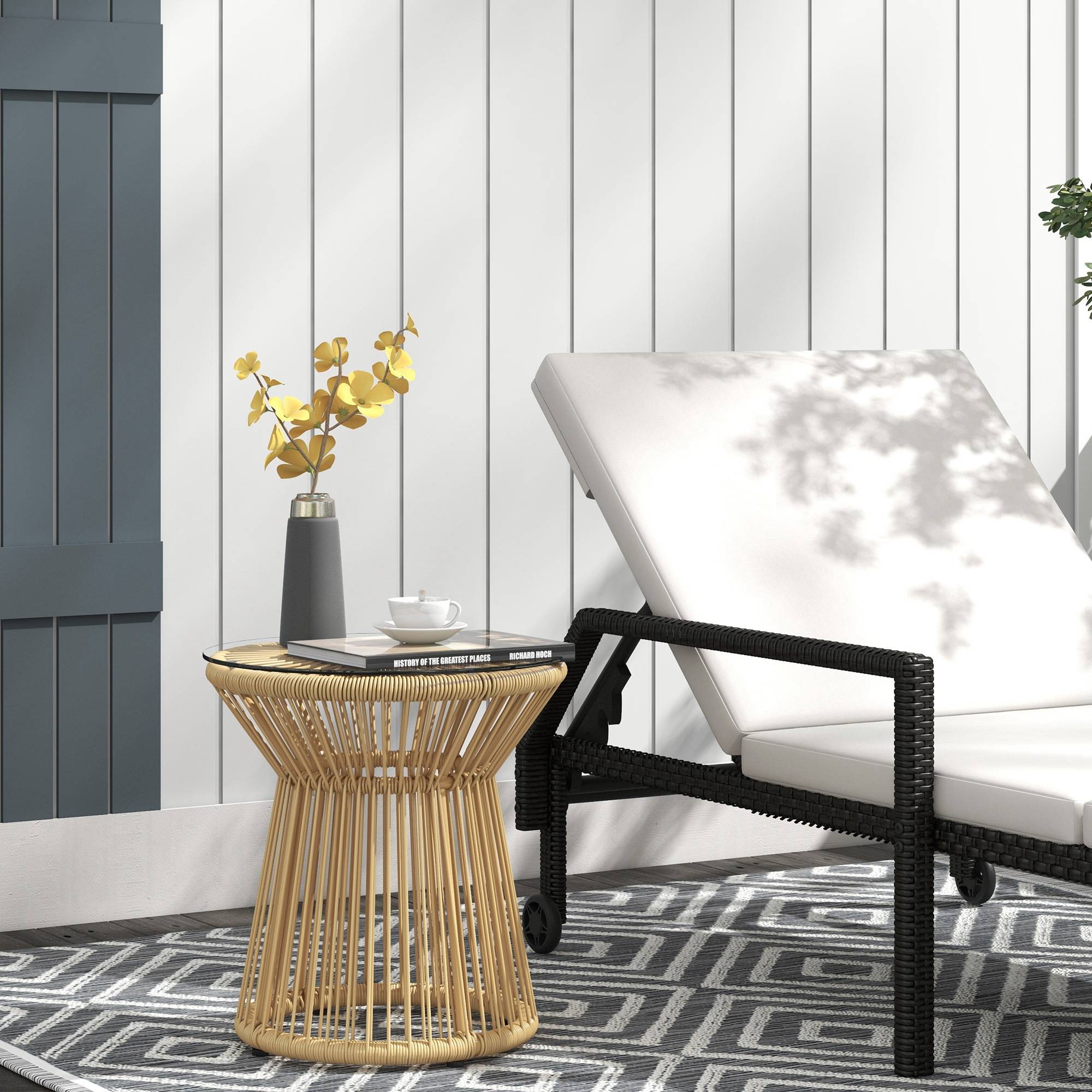 ComfortXL - Table d'appoint jardin ronde résine tressée terrasse plateau verre beige - ComfortXL Outdoor Living - Image 4