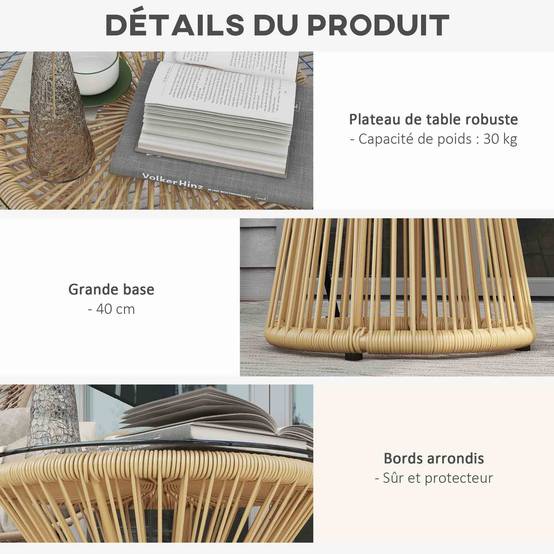 ComfortXL - Table d'appoint jardin ronde résine tressée terrasse plateau verre beige - ComfortXL Outdoor Living - Image 8
