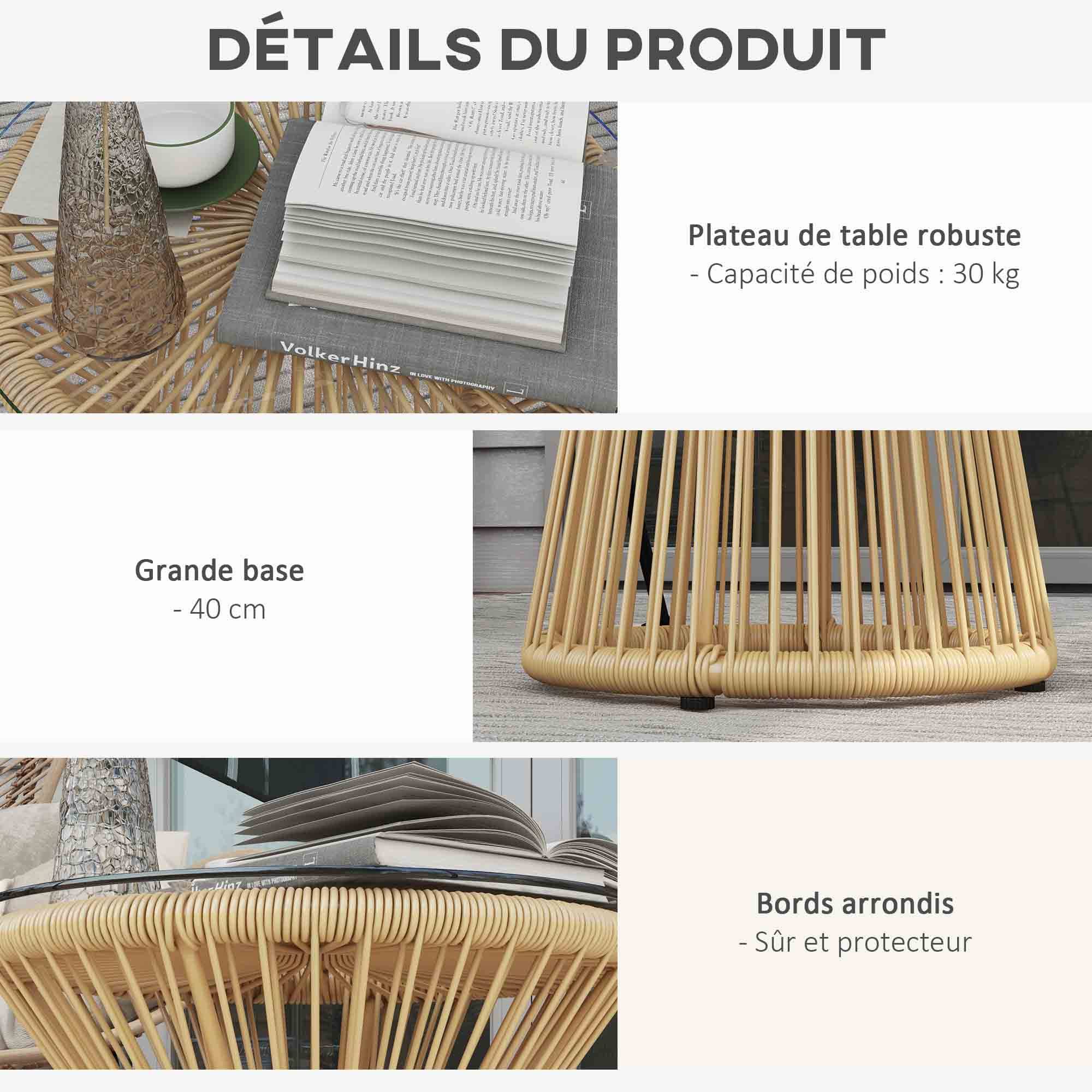 ComfortXL - Table d'appoint jardin ronde résine tressée terrasse plateau verre beige - ComfortXL Outdoor Living - Image 8