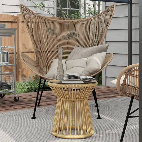 ComfortXL - Table d'appoint jardin ronde résine tressée terrasse plateau verre beige - ComfortXL Outdoor Living - Image 3