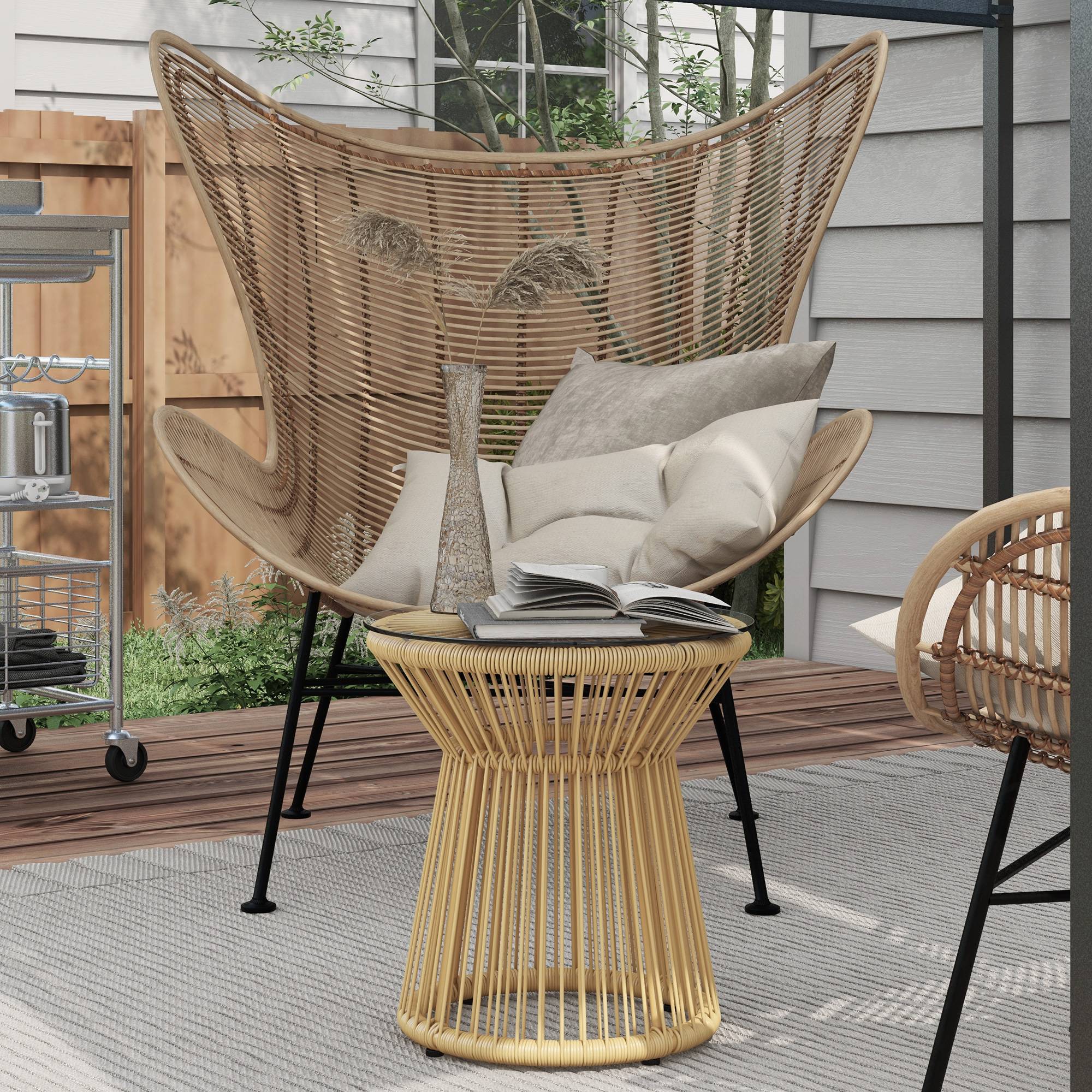 ComfortXL - Table d'appoint jardin ronde résine tressée terrasse plateau verre beige - ComfortXL Outdoor Living - Image 3