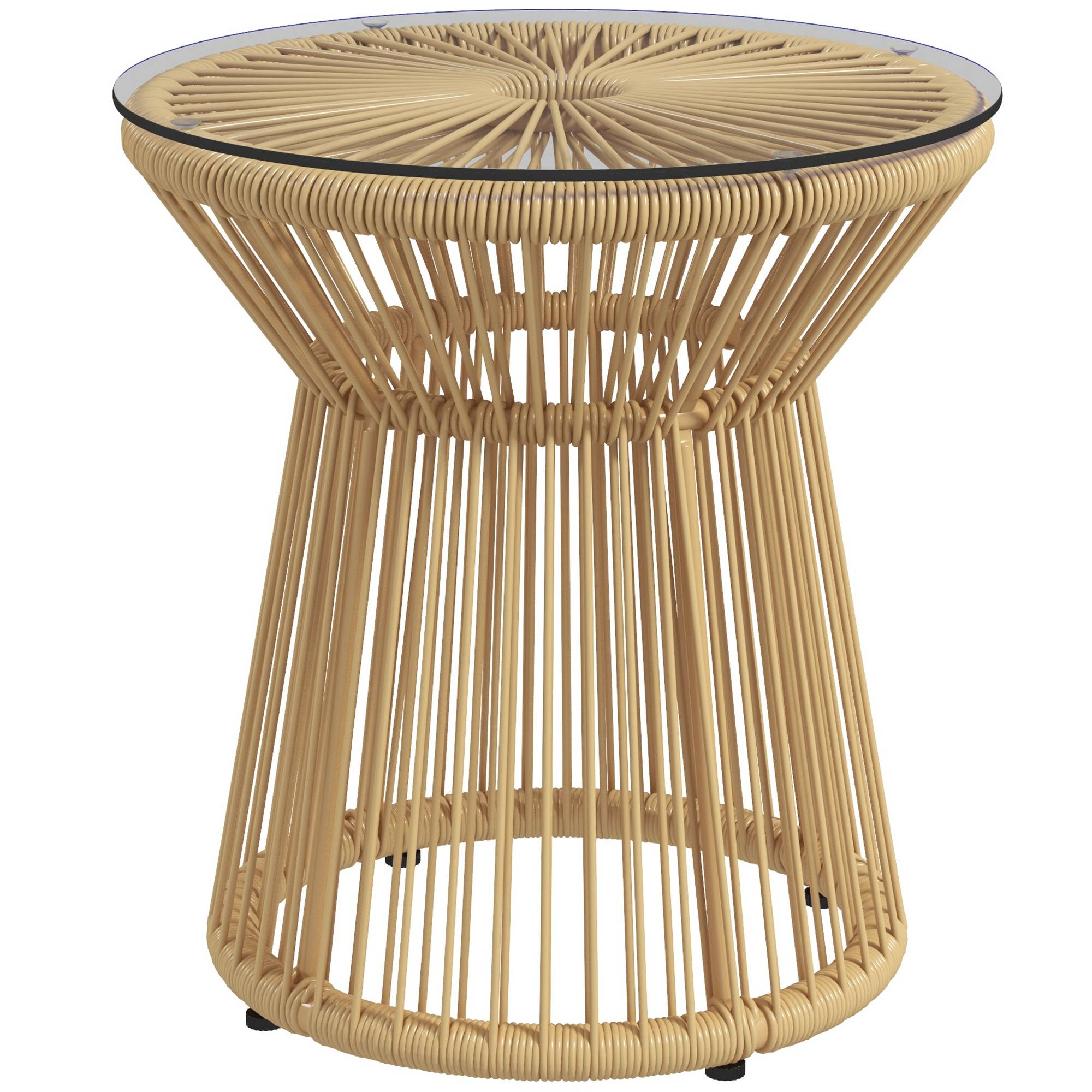 ComfortXL - Table d'appoint jardin ronde résine tressée terrasse plateau verre beige - ComfortXL Outdoor Living - Image 2