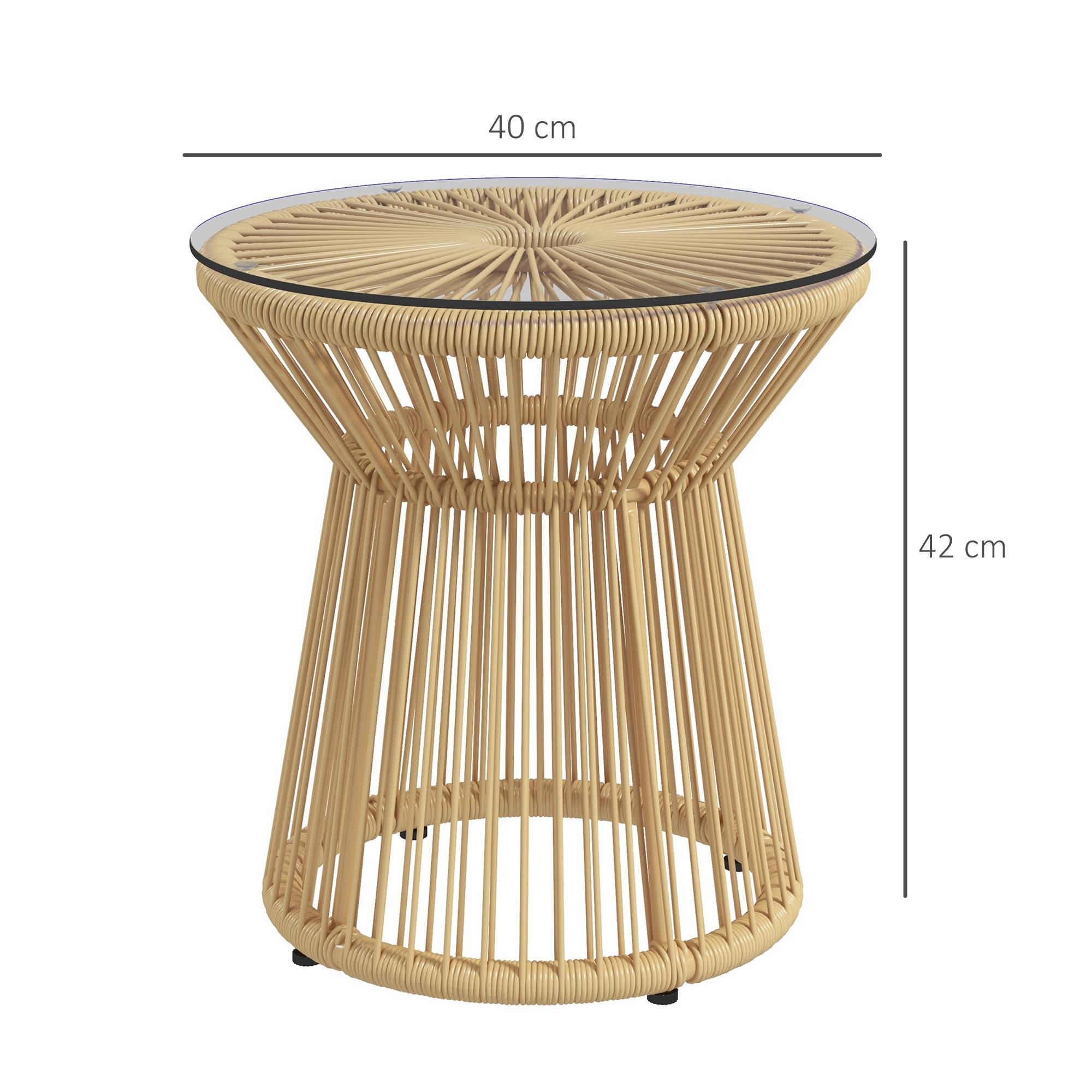 ComfortXL - Table d'appoint jardin ronde résine tressée terrasse plateau verre beige - ComfortXL Outdoor Living - Image 5