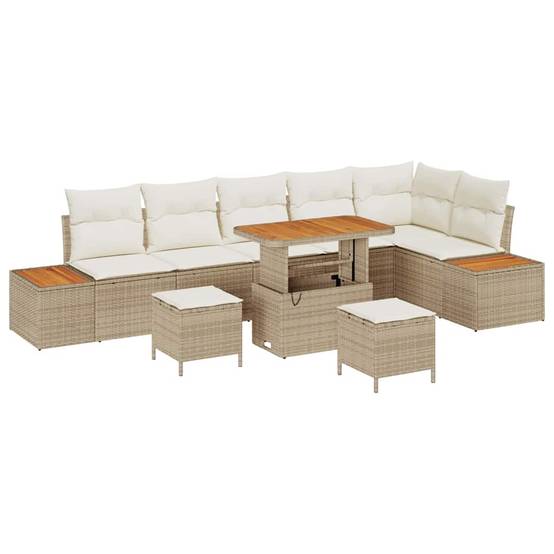 Salon Bas 9pcs Beige Résine Tressée & Acacia – Set Détente Extérieur avec Coffres – ComfortXL Outdoor Living - Image 2