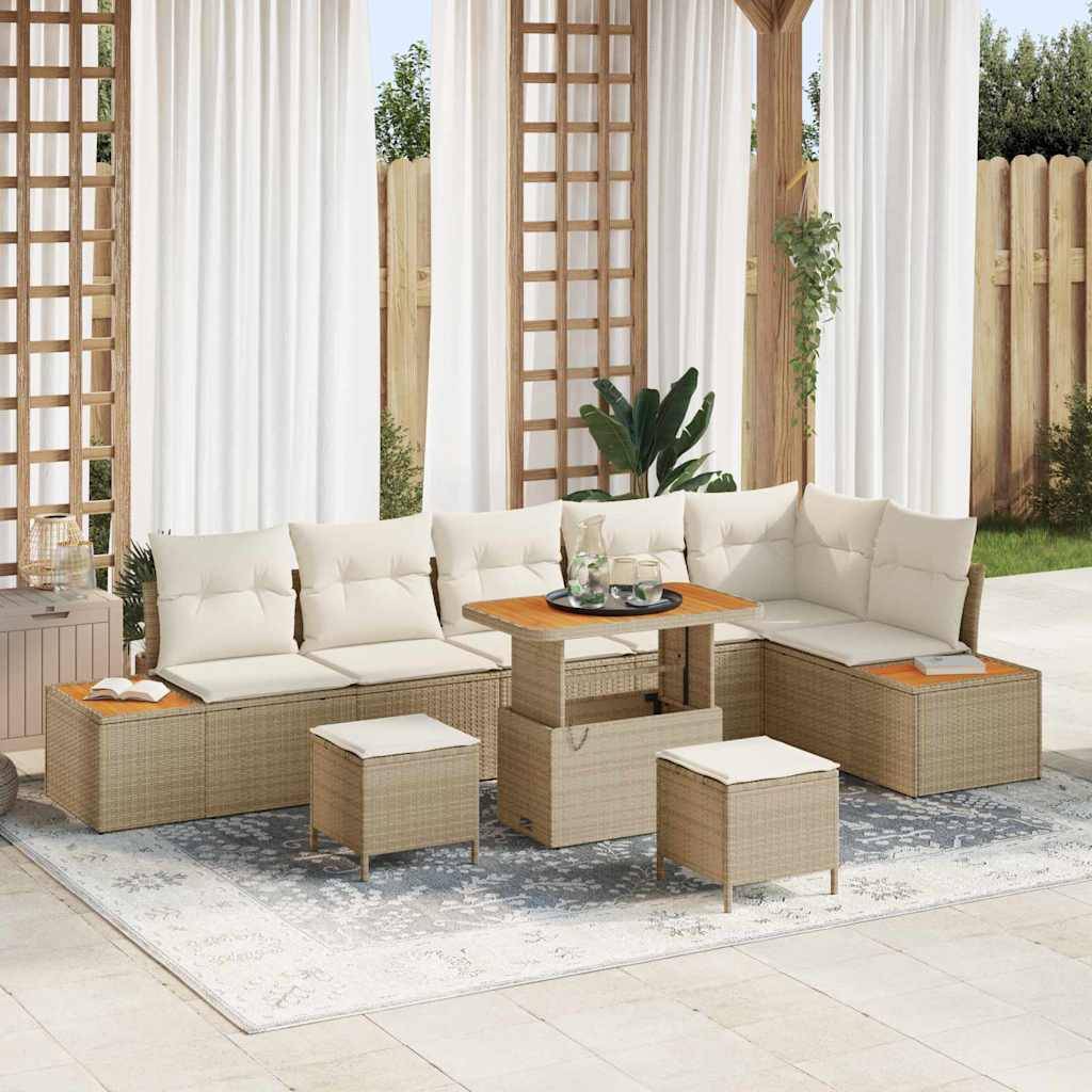 Salon Bas 9pcs Beige Résine Tressée & Acacia – Set Détente Extérieur avec Coffres – ComfortXL Outdoor Living - Image 1