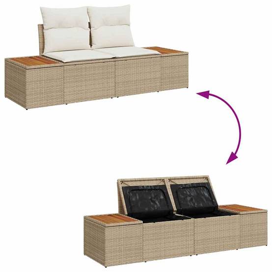 Salon Bas 9pcs Beige Résine Tressée & Acacia – Set Détente Extérieur avec Coffres – ComfortXL Outdoor Living - Image 5