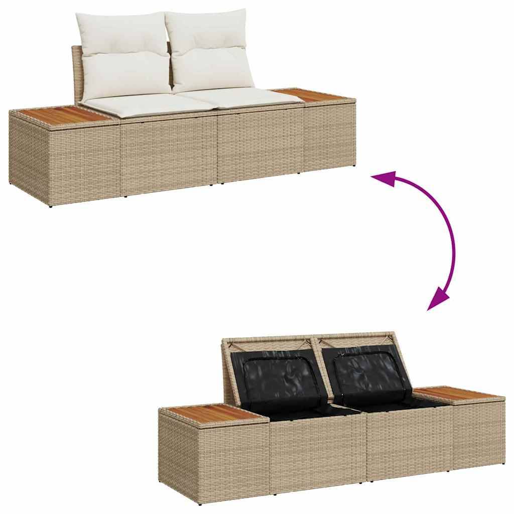Salon Bas 9pcs Beige Résine Tressée & Acacia – Set Détente Extérieur avec Coffres – ComfortXL Outdoor Living - Image 5