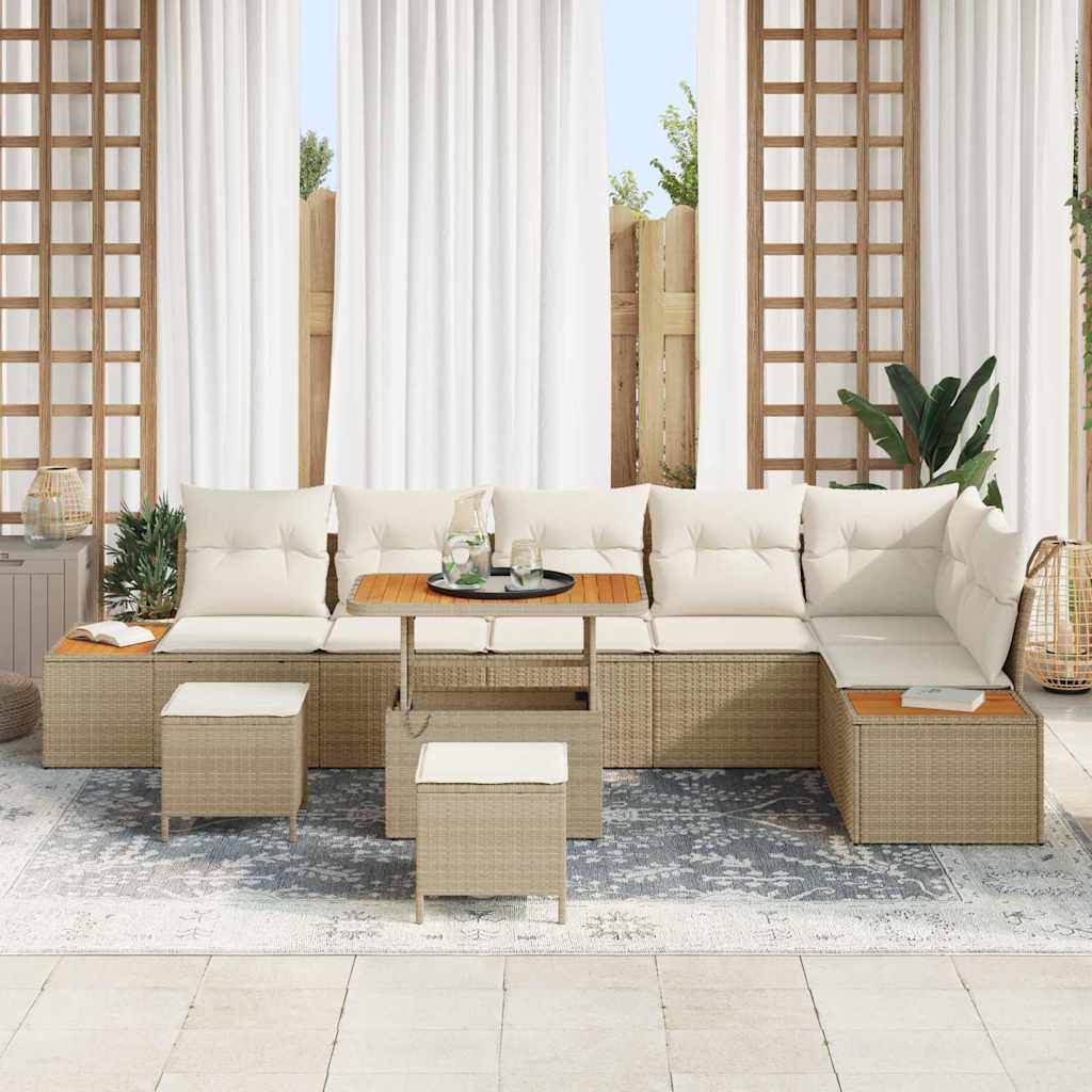 Salon Bas 9pcs Beige Résine Tressée & Acacia – Set Détente Extérieur avec Coffres – ComfortXL Outdoor Living - Image 3
