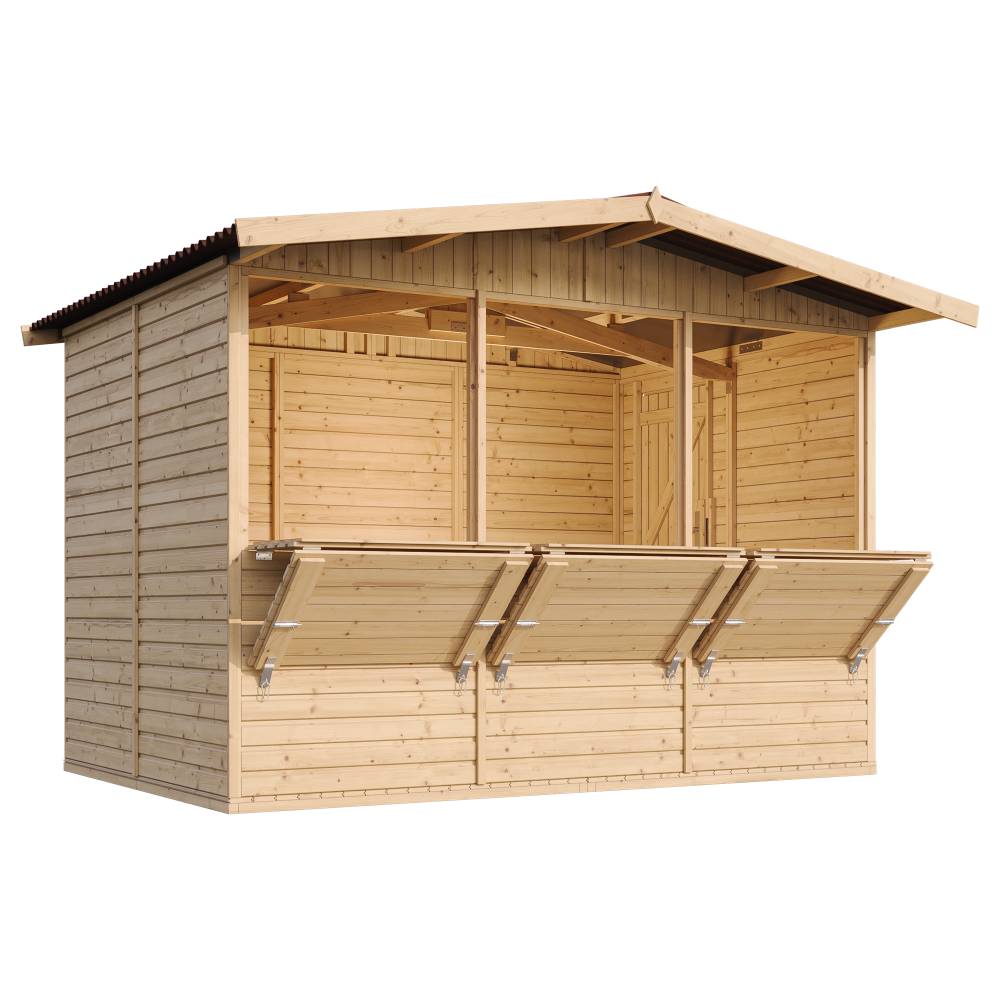 Timbela - Maison de jardin en bois H232x336x263 cm / 6 m² - Étal de marché en bois - Grand stand de vendeur avec comptoir - 17 mm d’épaisseur - Timbela M150A - Image 2