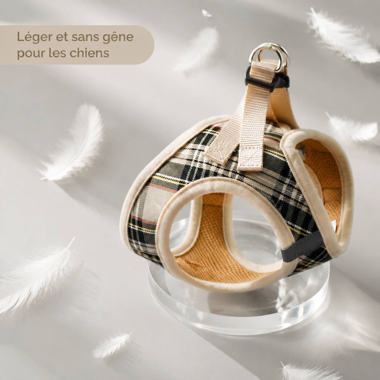 Harnais pour chien et chat à enfiler tissu respirant motif tartan réfléchissant sécurité - Image 8